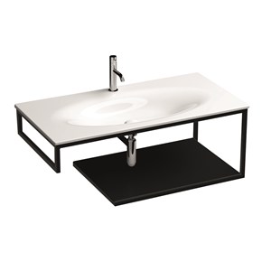 Wall-hung matt black stainless steel vanity unit with black gres with shelf for 102 cm