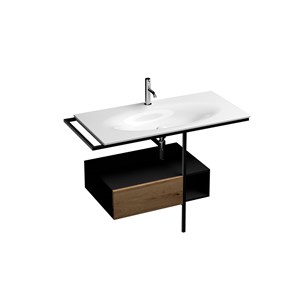 Matt black stainless steel frame and matt black drawer with oak front panel for 102 cm 