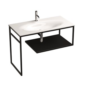Floor-standing matt black stainless steel vanity unit with black gres with shelf for 102 cm 