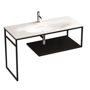 Floor-standing matt black stainless steel vanity unit with black gres with shelf for 122 cm 