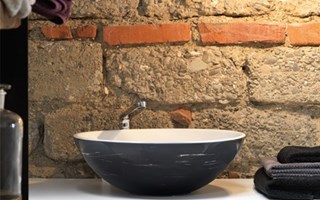 Round washbasins a bathroom countertop